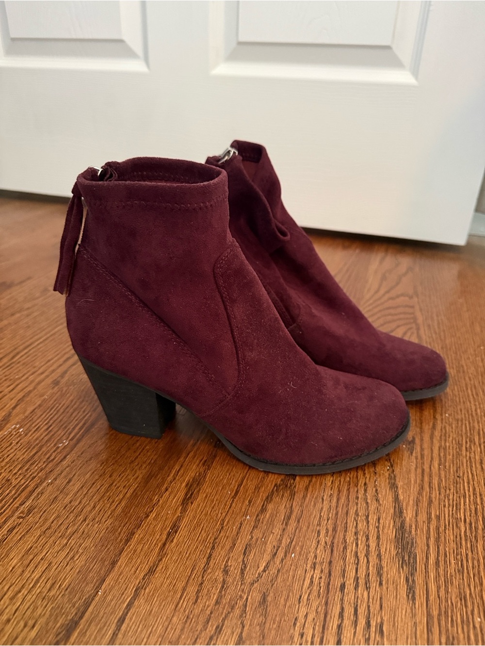 Women's Burgundy Suede Ankle Booties with Block Heel